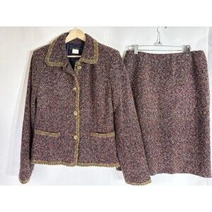 Vtg Harris Wallace Tweed Blazer Skirt Suit Women's Sz 8 Purple USA Wool Blend
